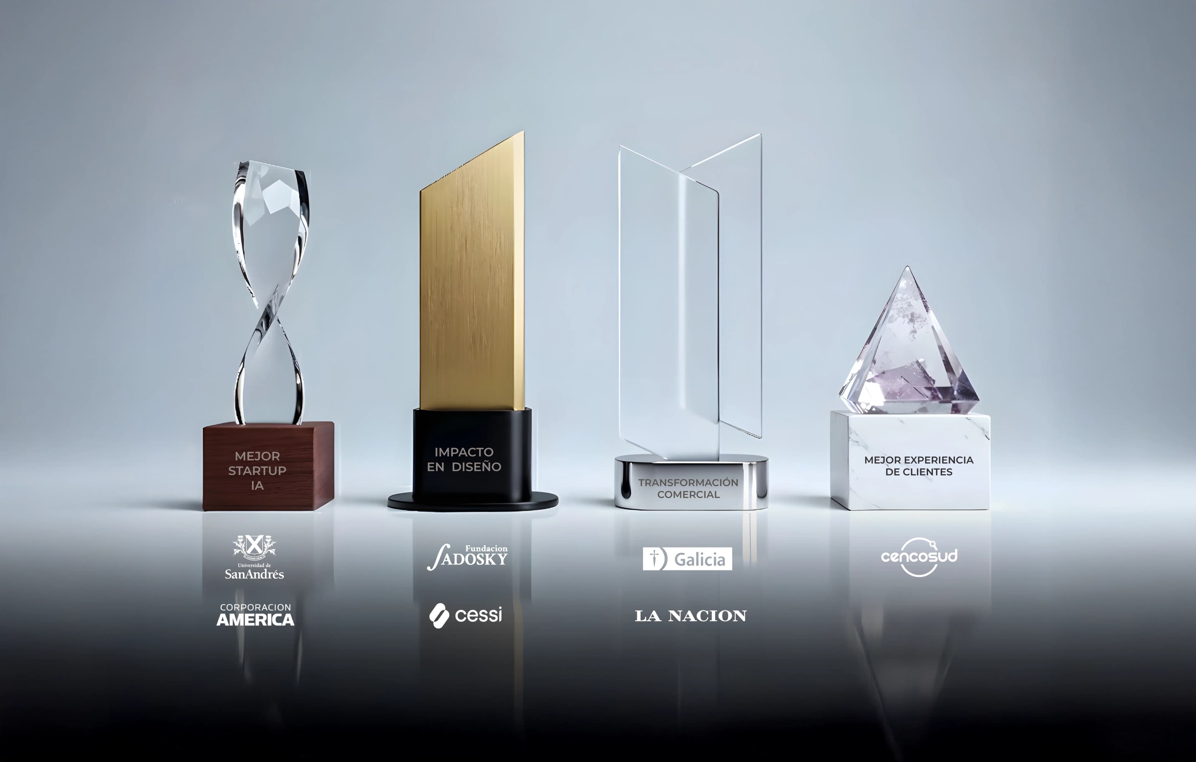 Premios y reconocimientos de Delfi por generación de contenido con IA, otorgados por Universidad de San Andrés, Corporación América, Fundación Sadosky, CESSI, La Nación, Banco Galicia y Cencosud.